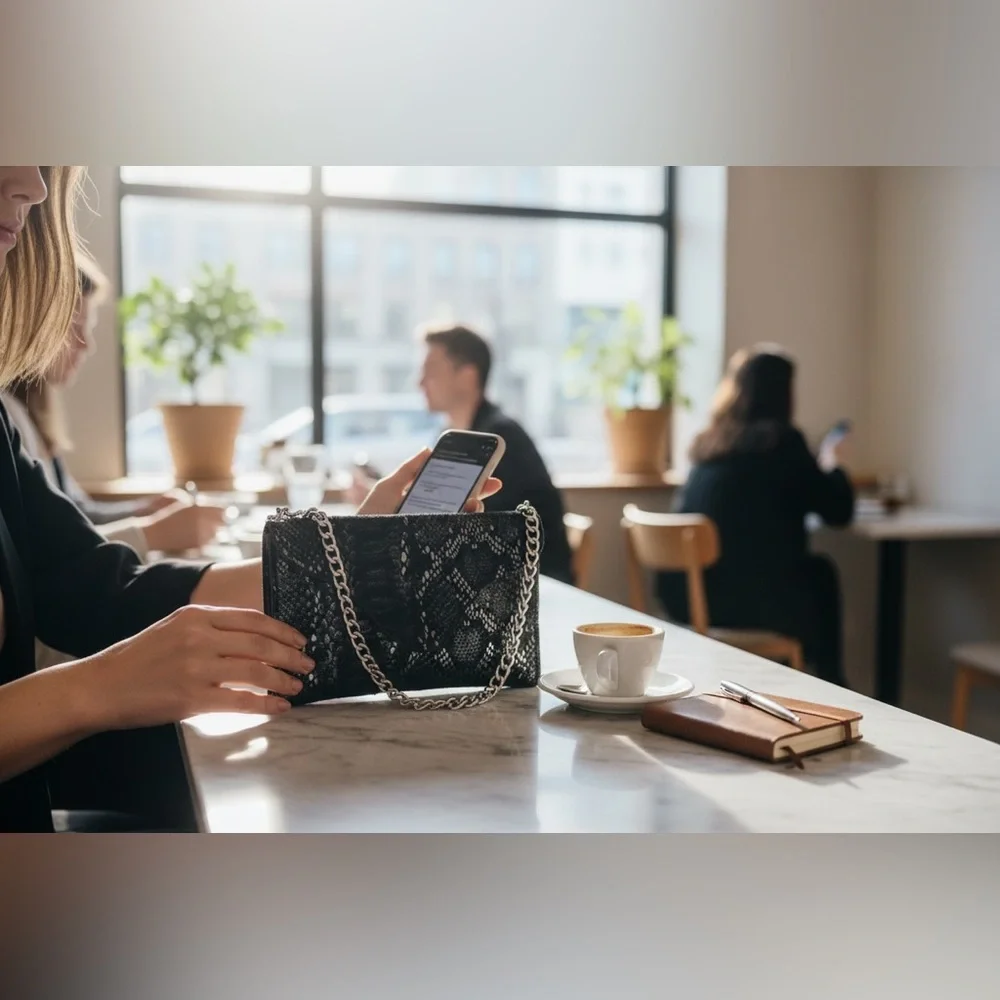 JJ Winters Envelope Crossbody Black Snakeskin Chain Bag